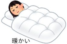 羽根布団で寝る人。