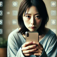 スマホを使いすぎて疲れている女性