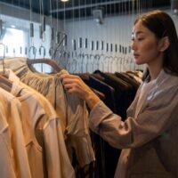 店で服を選んでいる女性