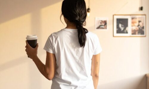 シンプルな空間に立つ女性