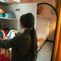 いらない服をチェックする女性